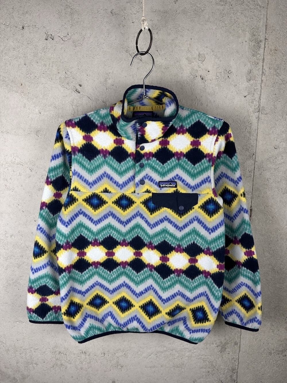 Patagonia Synchilla Aztec Geometric Diamond Teal T-Snap Fleece Pullover Size XS